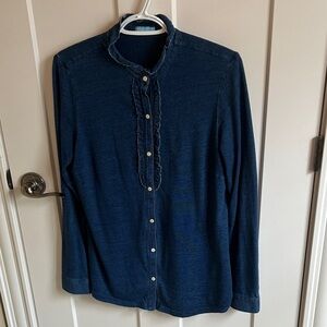 J. McLaughlin Blue Ruffle Soft Button-Up Top, size M
